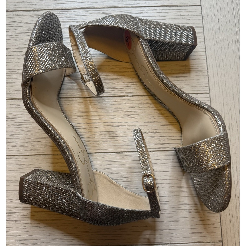 NWOT Jessica Simpson 3.25" Block Heel W/ Ankle Strap. Gold Metallic. Sz 9.5M